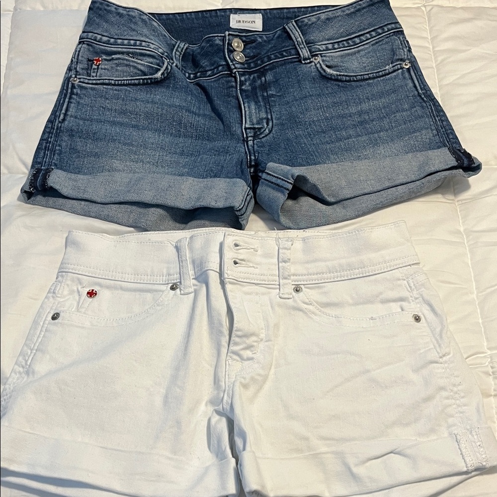 Hudson Jeans Dual-Tone Jean Shorts - Blue and White